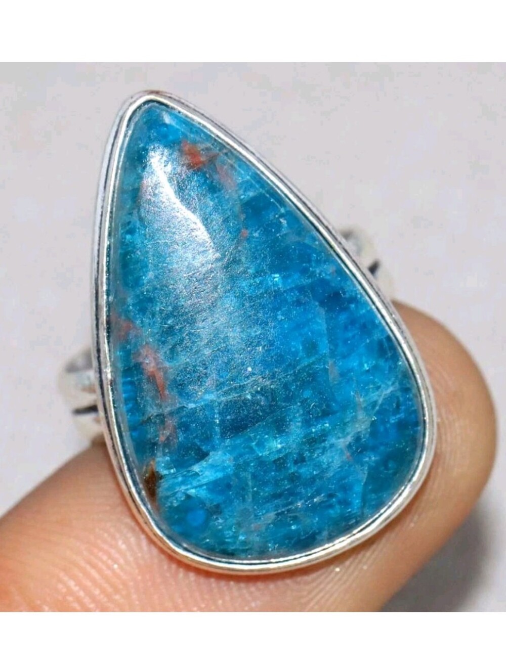 Blue Apatite Gemstone 925 Sterling Silver Handmade Ring